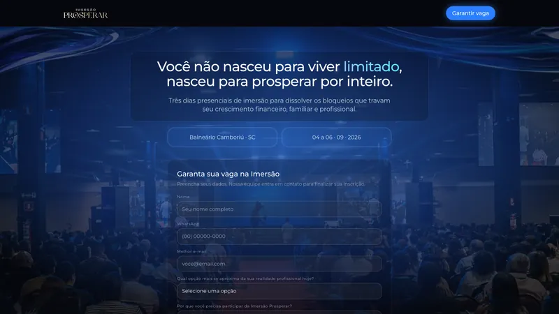 Landing page de seleção de empresários da Imersão Prosperar