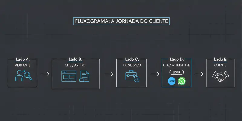 Fluxograma da arquitetura de uma jornada do cliente no site, componente chave de um funil de conversão. - Artigo funil de conversão no site