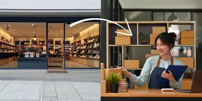 Arquiteto planejando a migração de loja física para online, conectando o estoque físico a um e-commerce profissional.