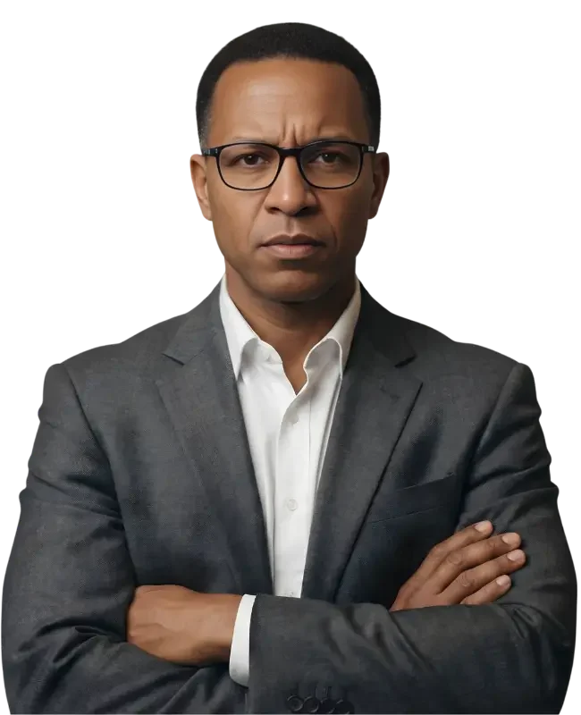 Tráfego pago para clínica odontológica - Profissional serio com mão no queixo e pensativo sobre seu site lento - Golts Agência de Criação de Sites Profissionais